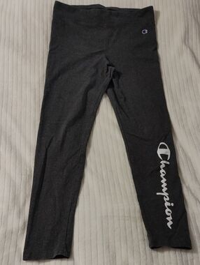 Champion Youth Charcoal Leggings with White Script Logo Girls XL